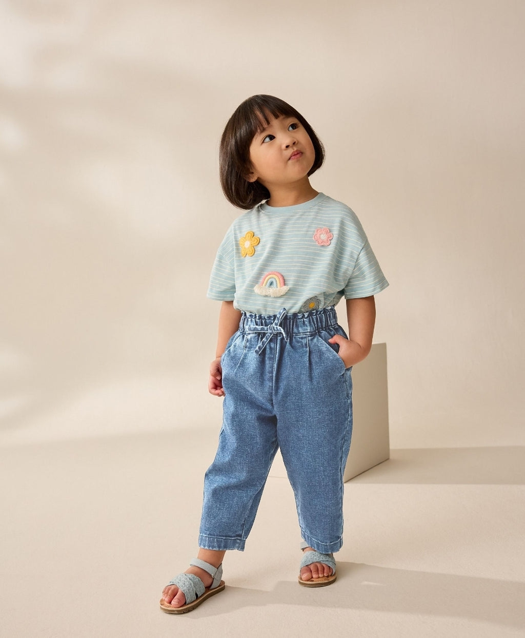 Light Wash Tie Waist Jeans