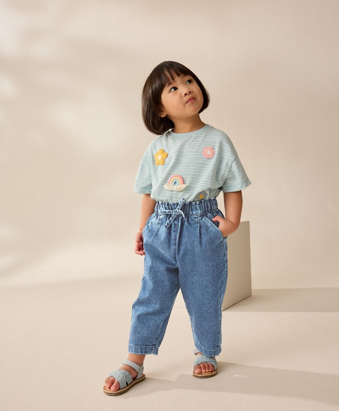 Light Wash Tie Waist Jeans