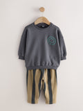 Black/Brown Single Sweatshirt And Stripe Joggers Set