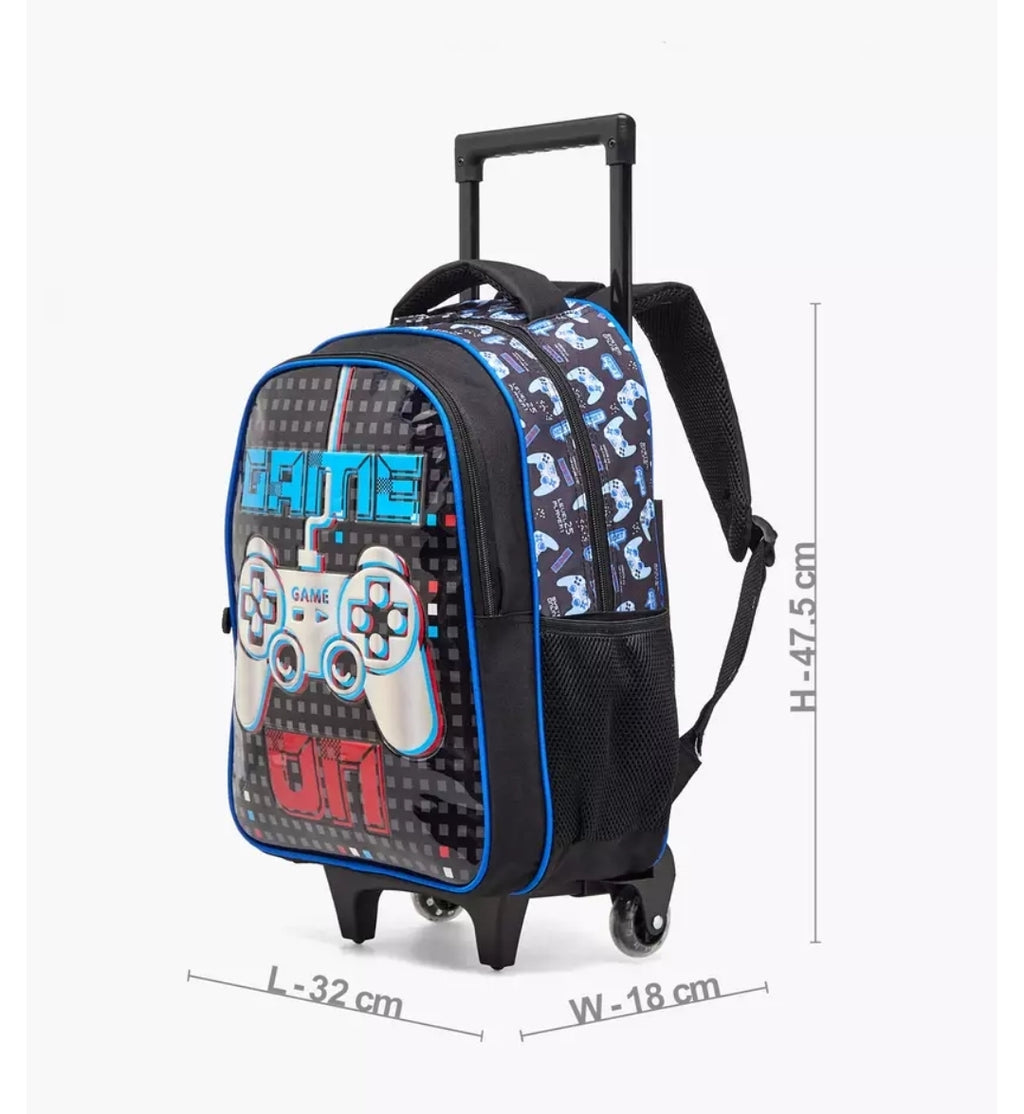 Game Print 5-Piece School Trolley Bag Set 16 inches