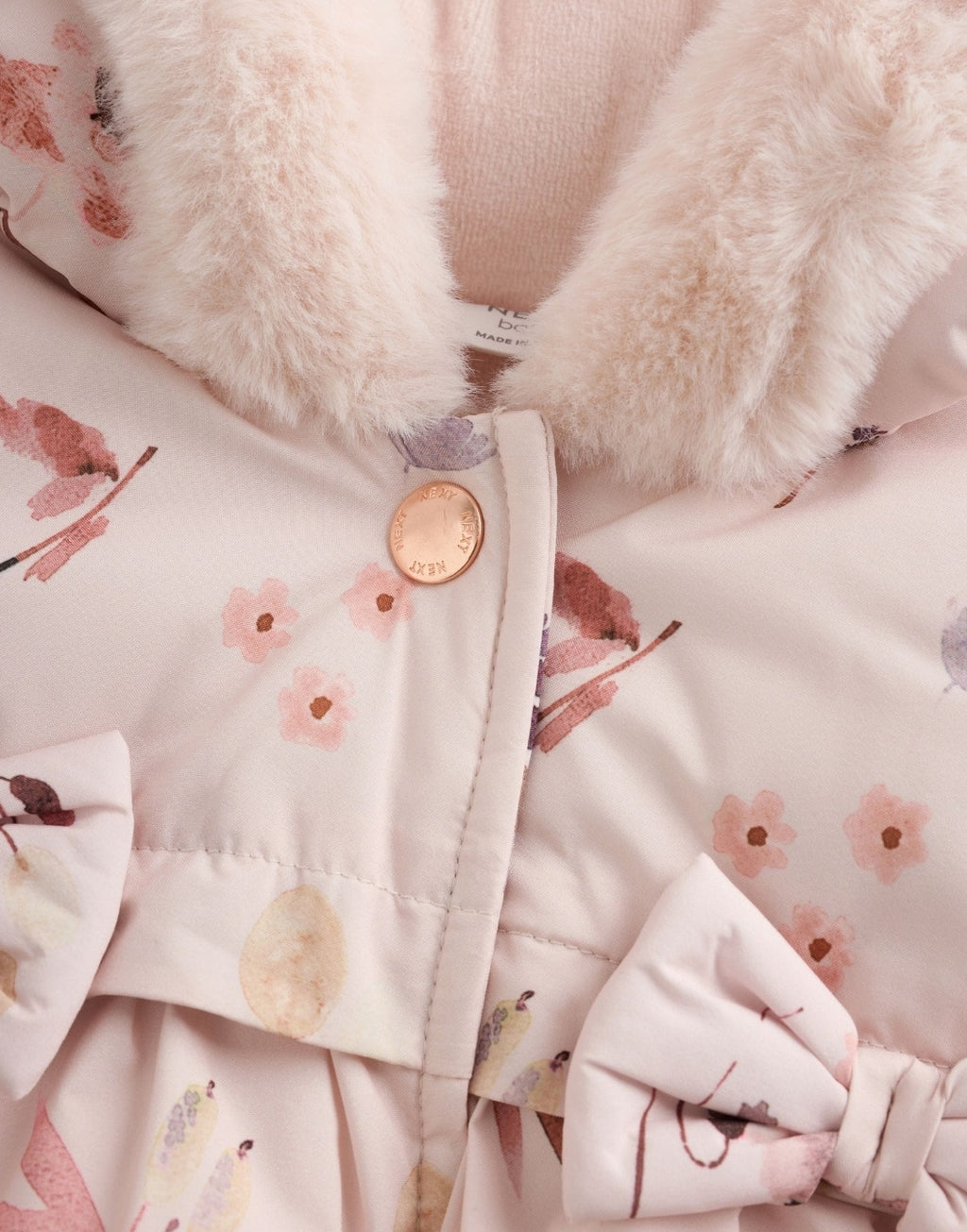 Watercolour Printed Bow Front Puffer Baby Jacket