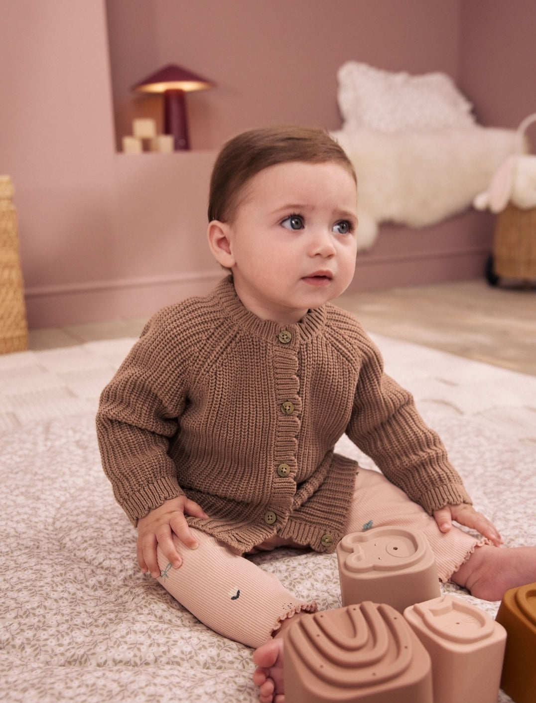 Brown Scallop Knitted Baby Cardigan