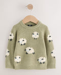 Green Sheep Knitted Crew Neck Jumper