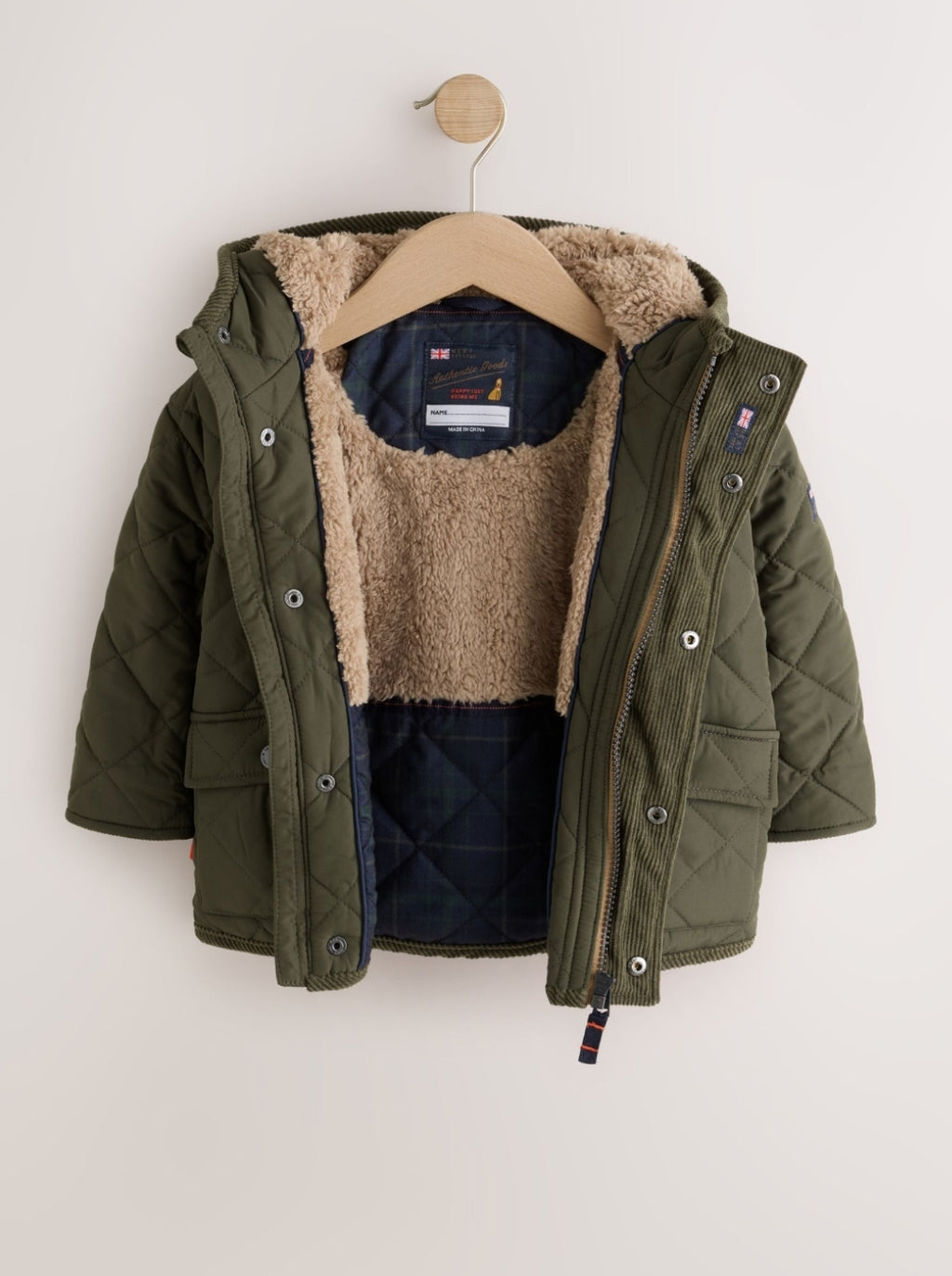 Green Quilted Borg Lined Coat
