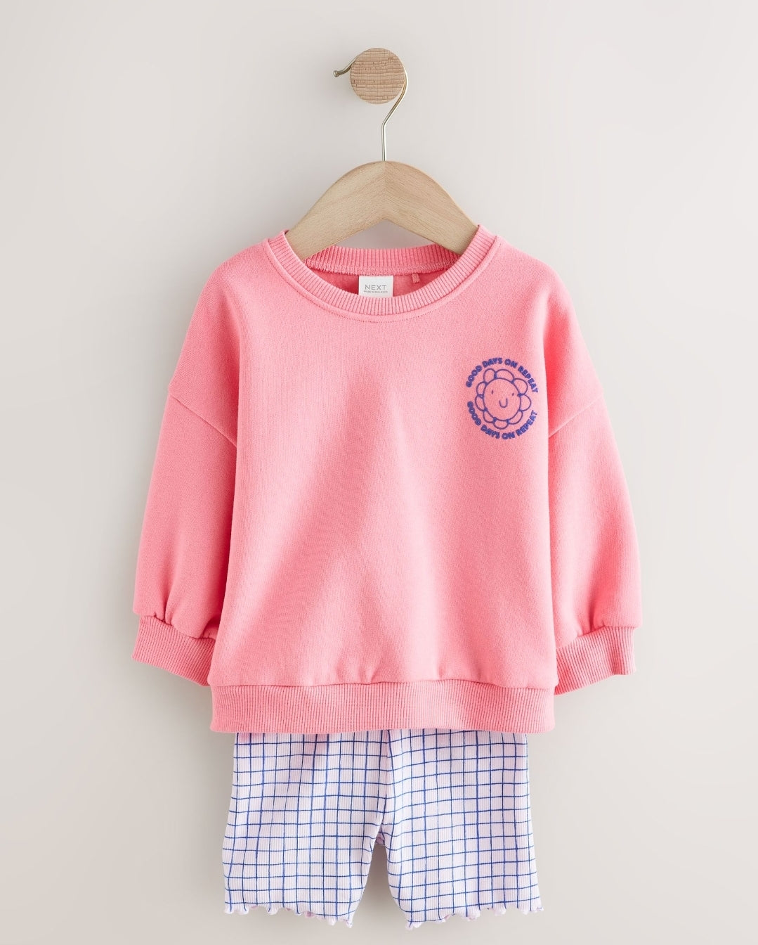 Pink Check Crew Neck Sweatshirt & Shorts Set