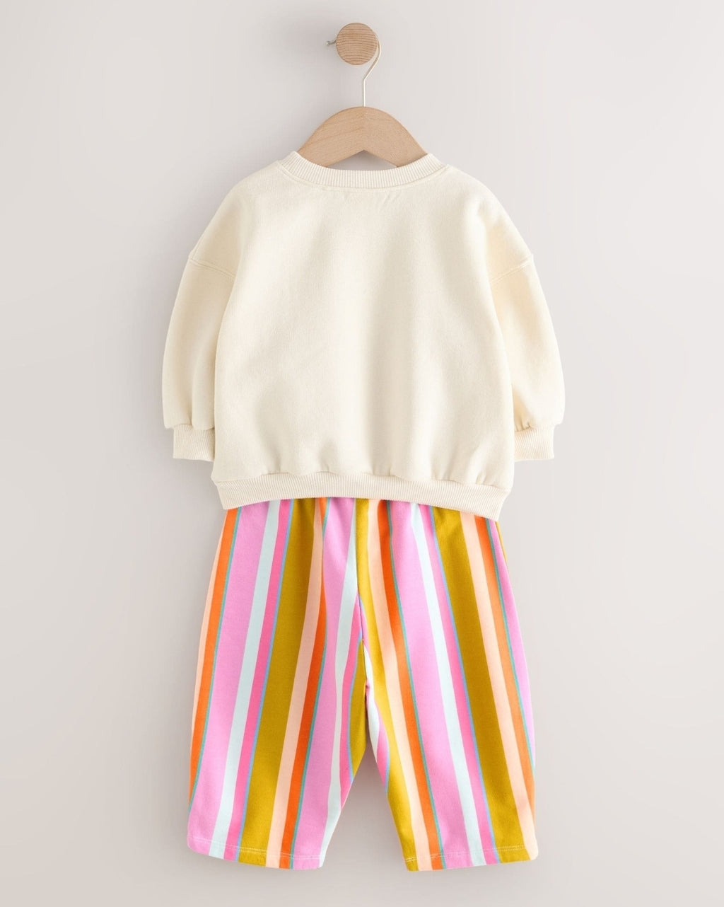 Cream Stripe Padded Characters Sweatshirt and Barrel Leg Jogger