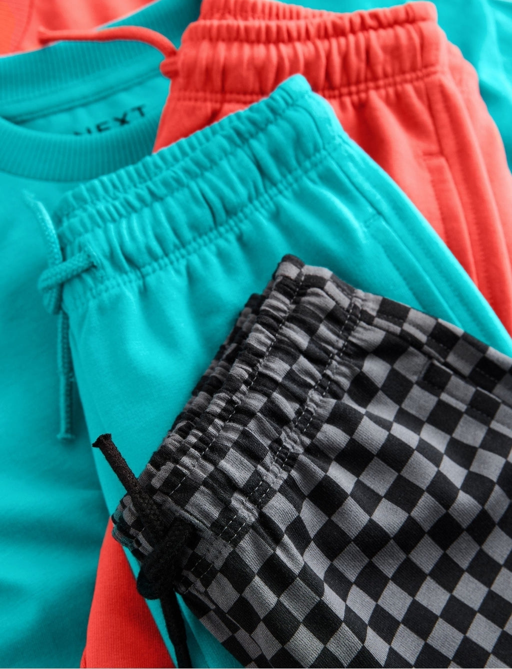 Coral/Aqua/Black Slogan Short Sleeve T-Shirt and Shorts Set 3