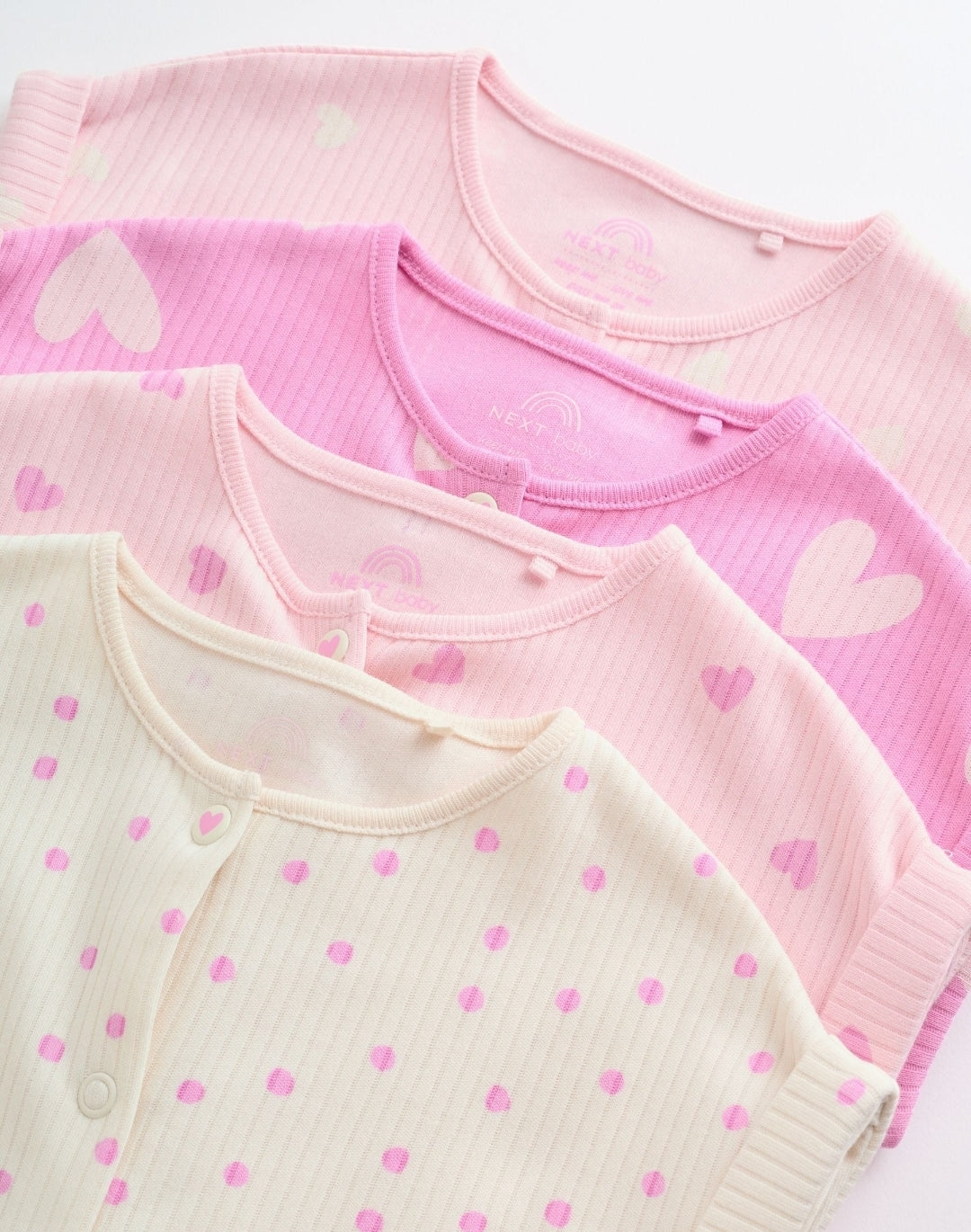 Pink Tonal Heart Popper Through Jersey Baby Rompers 4 Pack