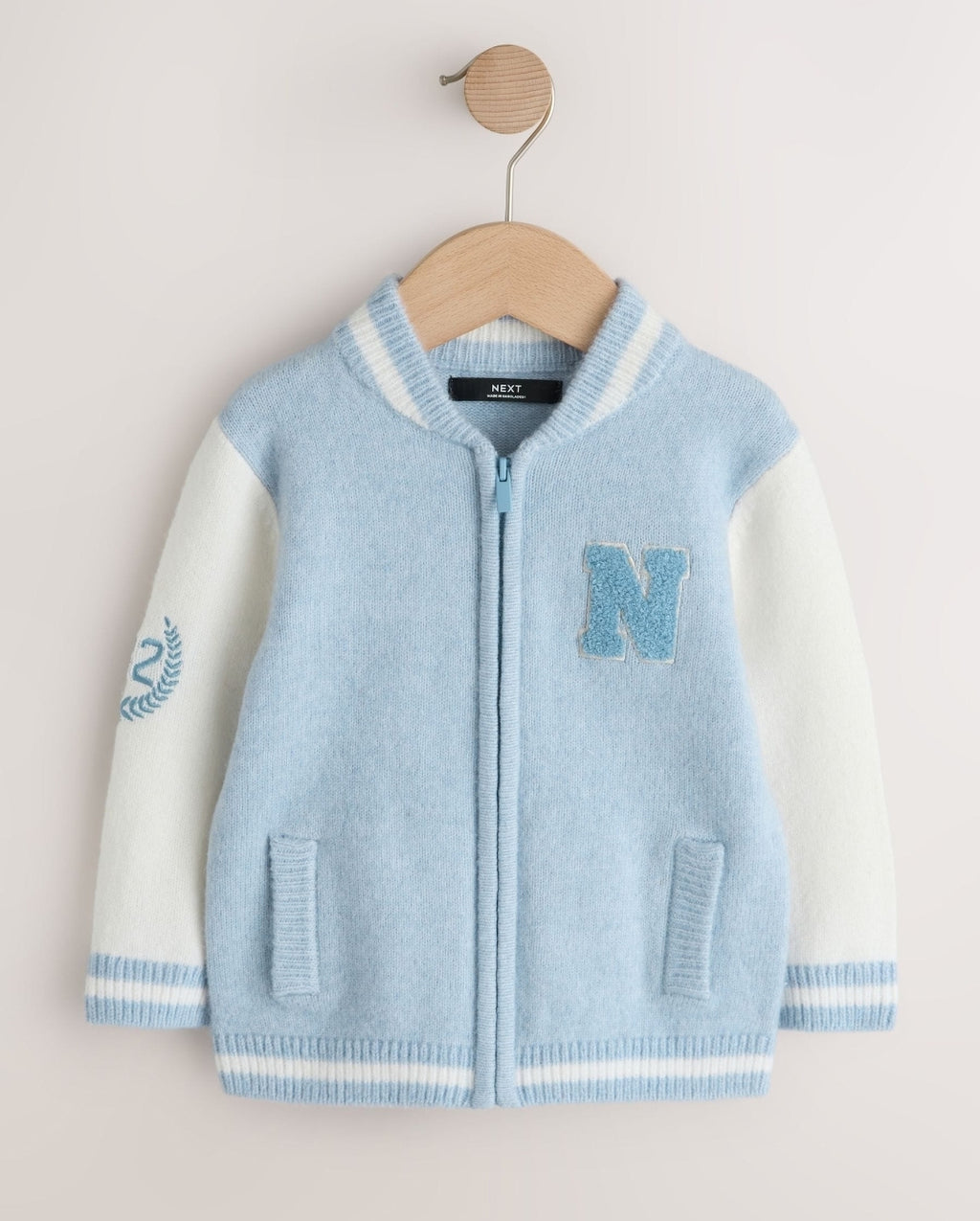 Blue Zip Through Varsity Bomber Cardigan