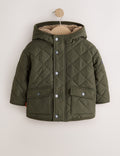 Green Quilted Borg Lined Coat