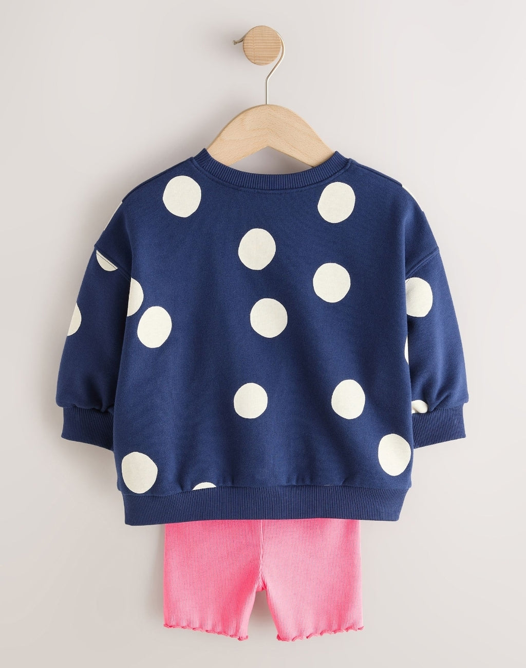 Navy Blue Polka Dot Heart Crew Neck Sweatshirt & Shorts Set