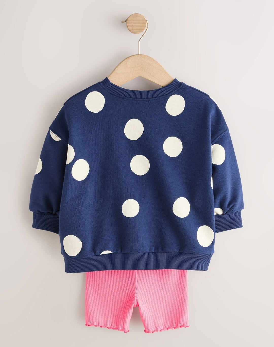 Navy Blue Polka Dot Heart Crew Neck Sweatshirt & Shorts Set