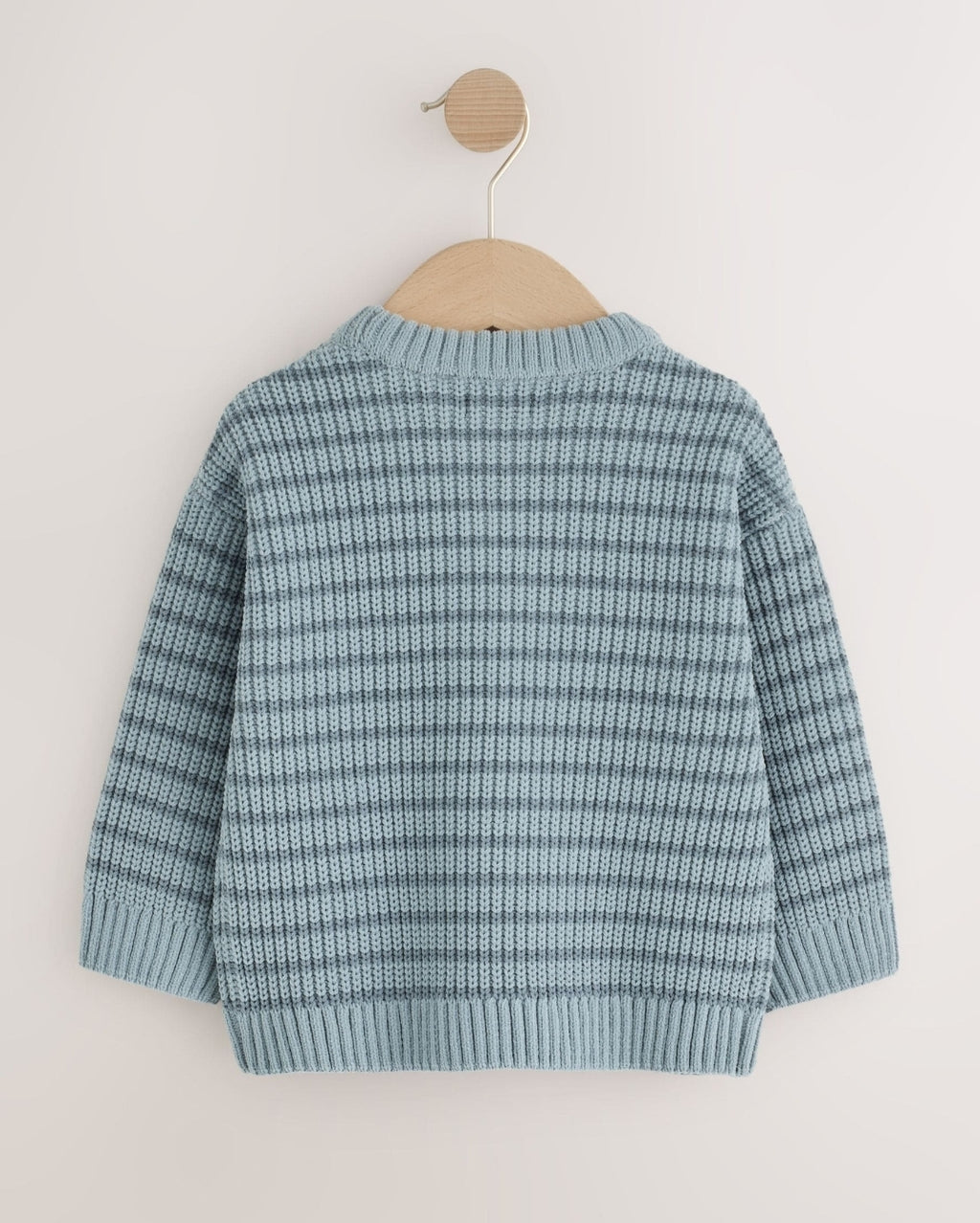 Blue Chenille Stripe Knitted Crew
Neck Jumper