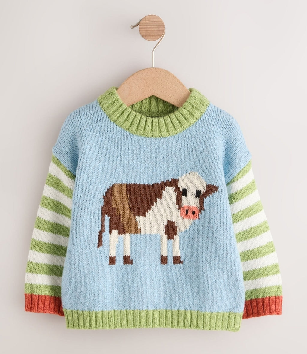 Multi Bright Cow Character Knitted 
Crew Neck Jumper
