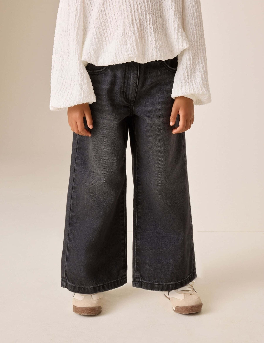 Washed Black Denim Wide Leg Jeans