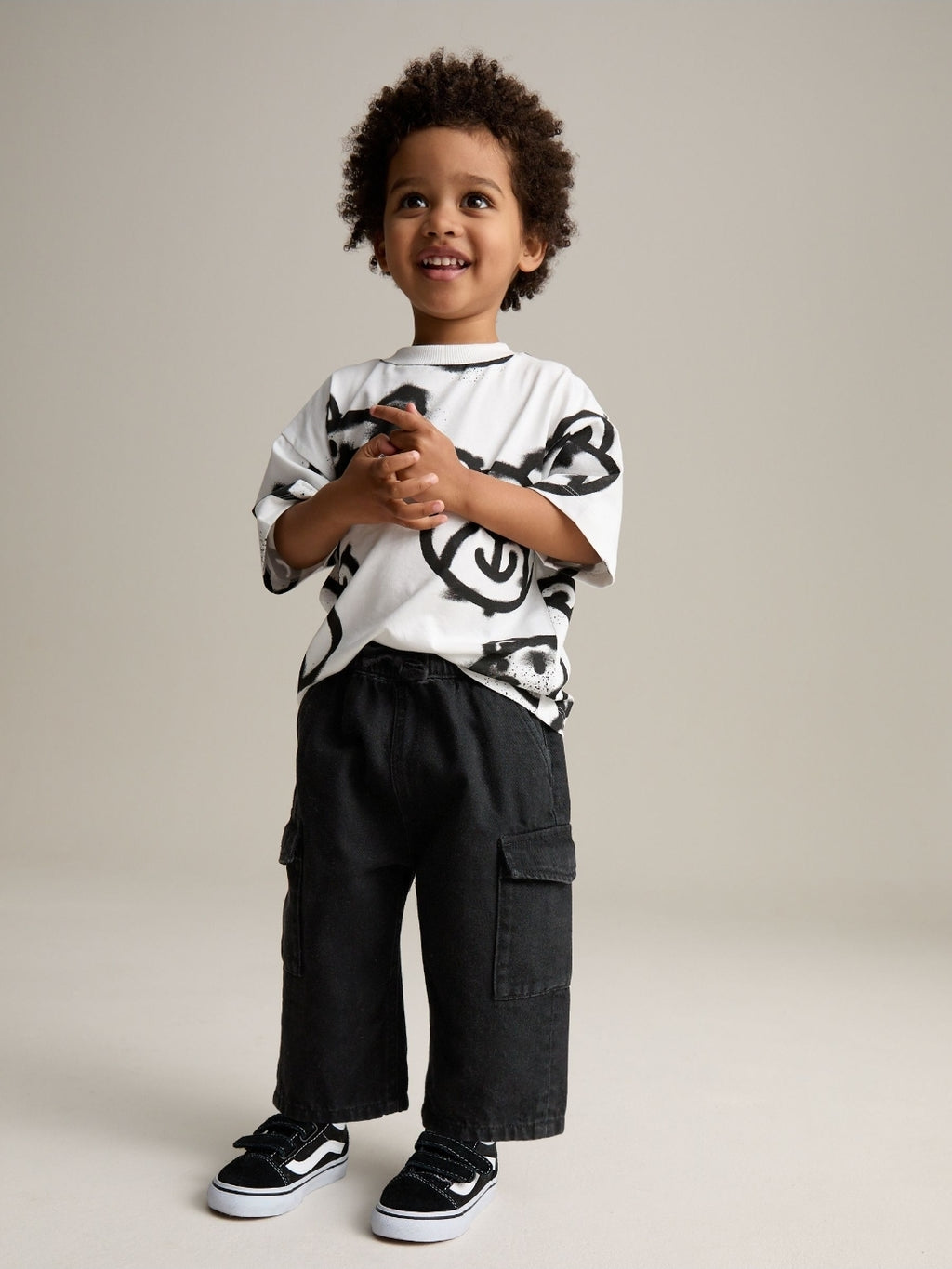 Black Denim Wide Leg Pull On Cargo 100% Cotton Jeans