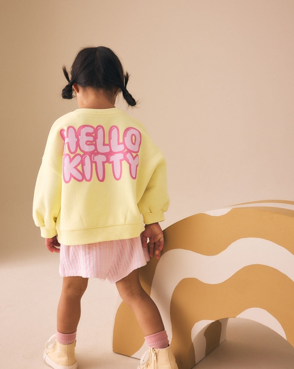 Yellow Hello Kitty Crew Neck Sweatshirt & Shorts Set