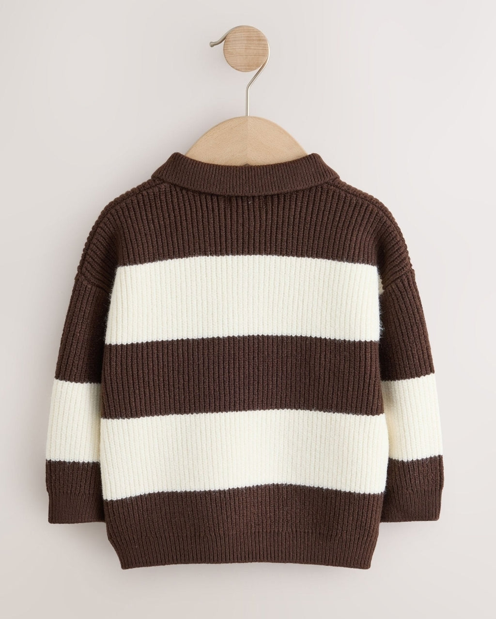 Brown/Cream Knitted Stripe Rugby Polo Shirt