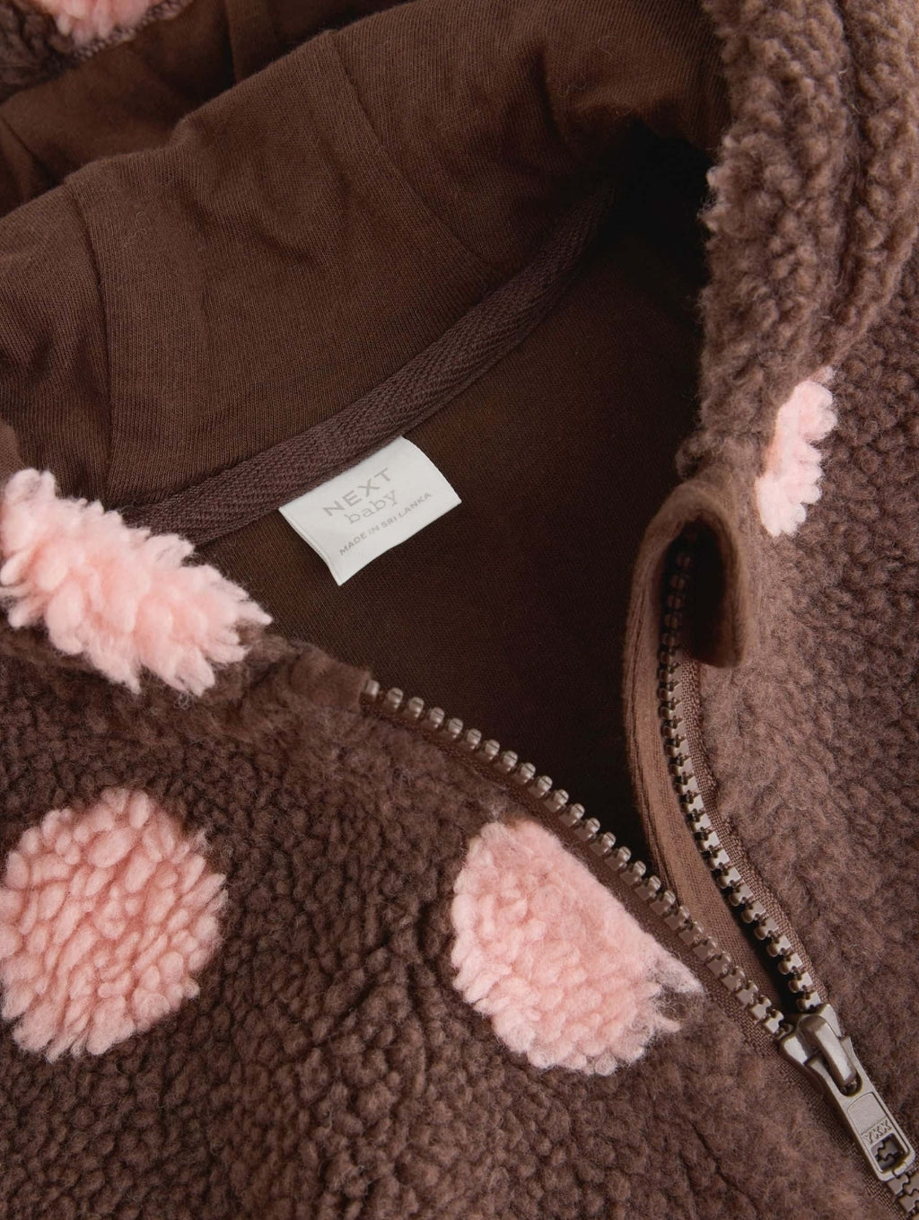 Brown and Pink Borg Spot Hooded
Baby Jacket