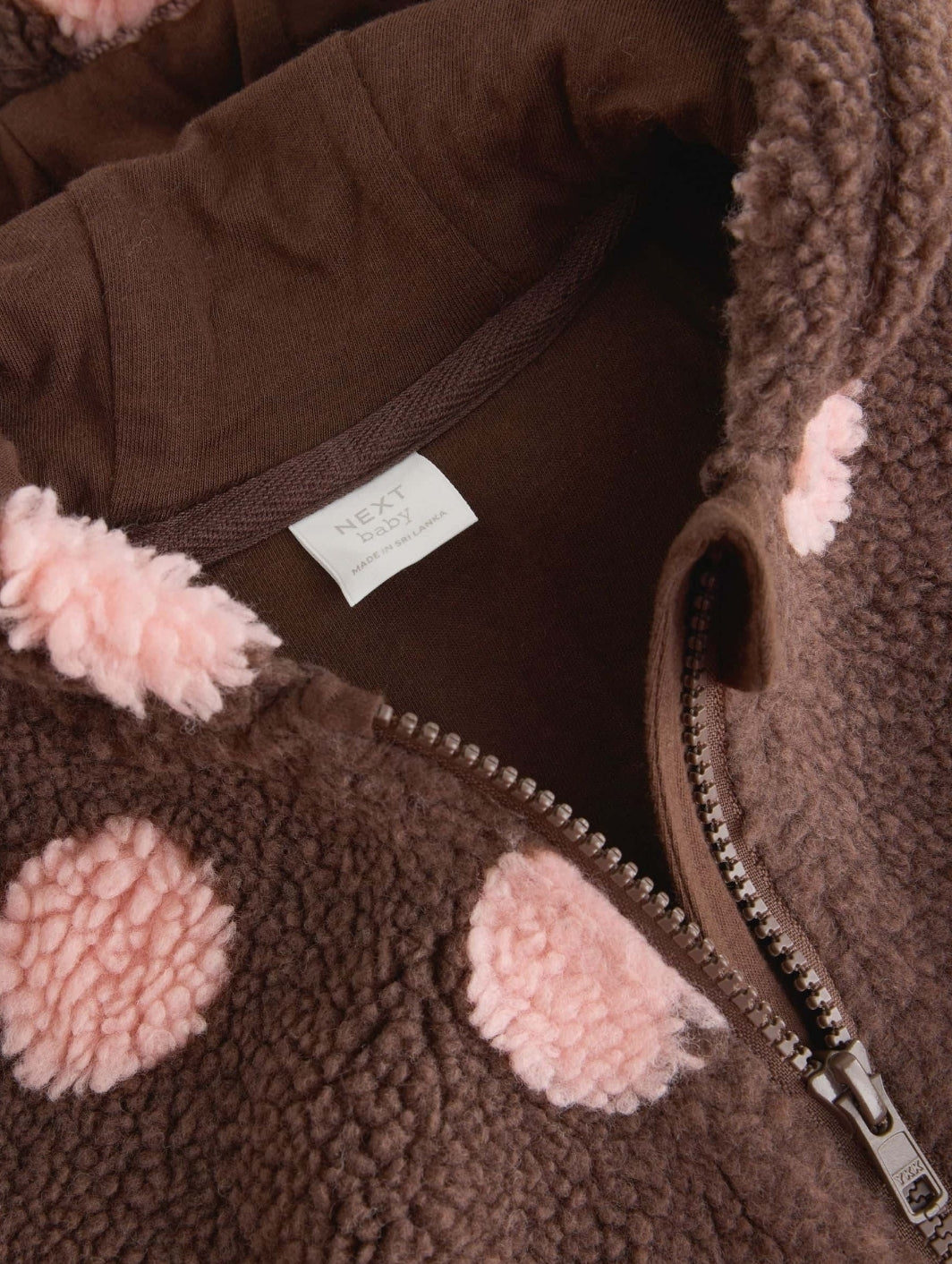 Brown and Pink Borg Spot Hooded
Baby Jacket