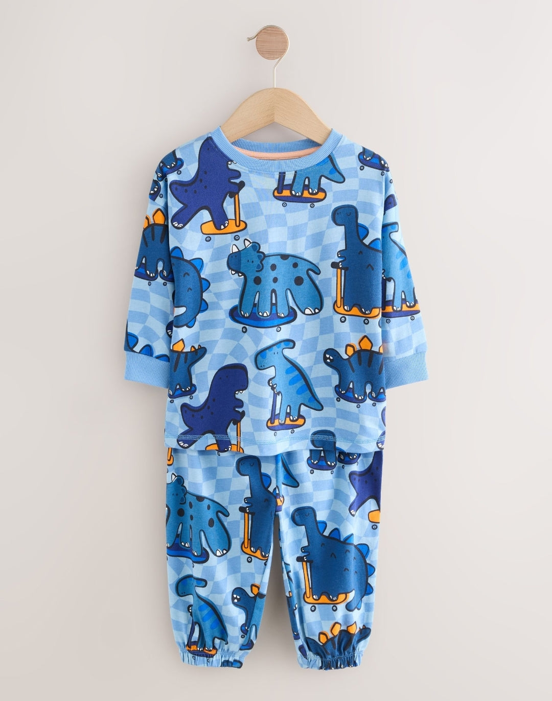 Orange/Navy Dinosaur Oversized Pyjamas 3 Pack