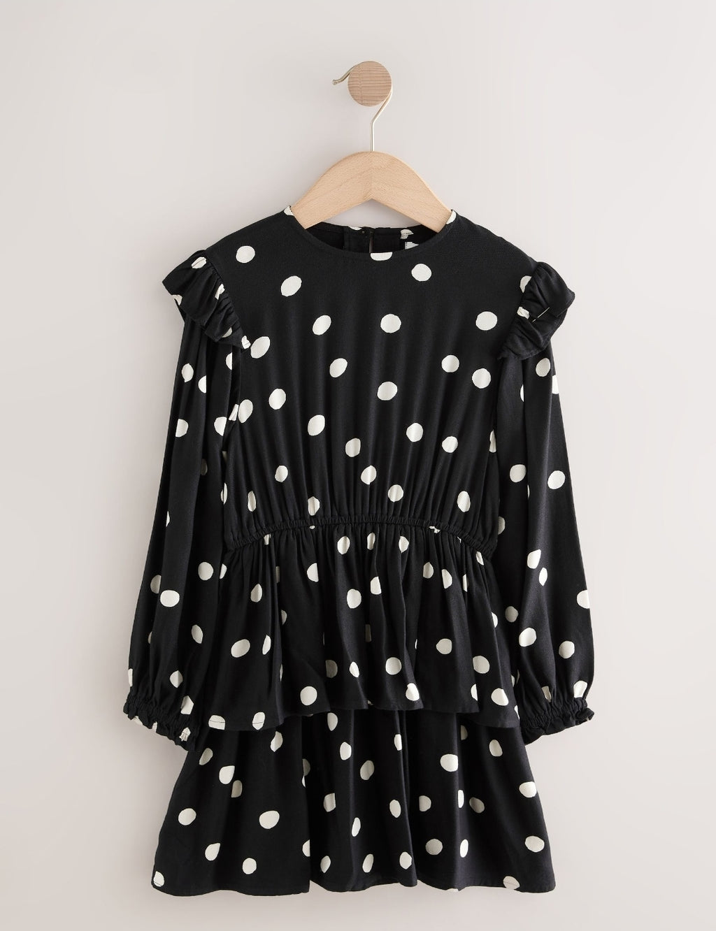 Black/White Spot Long Sleeve
Ruffle Dress