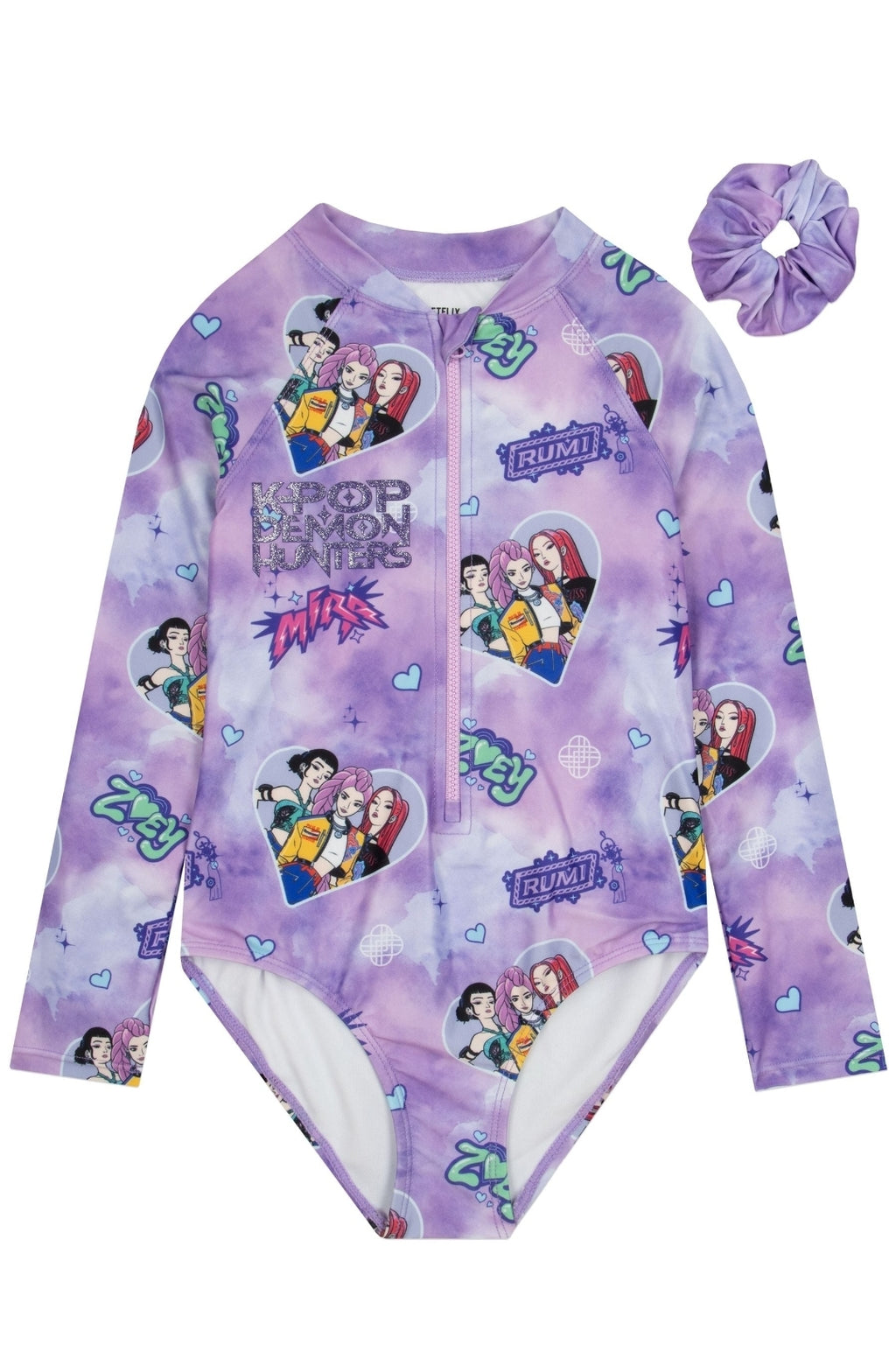 Character Purple K-Pop Demon Hunters Long Sleeve Swimsuit With Scrunchies