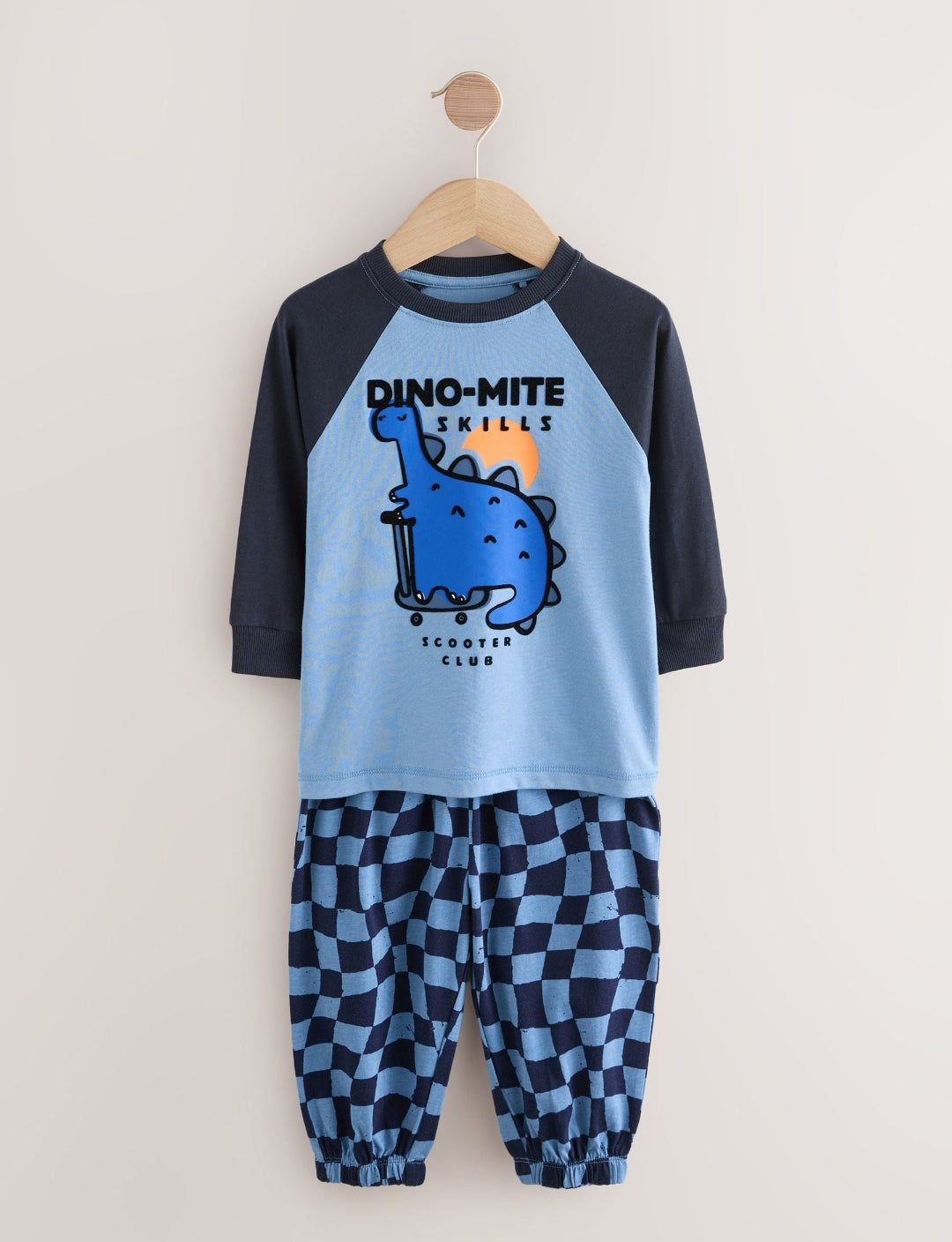 Orange/Navy Dinosaur Oversized Pyjamas 3 Pack