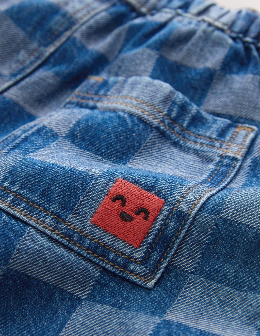 Mid Blue Checkerboard With All Over
Embroidery Wide Fit Jeans