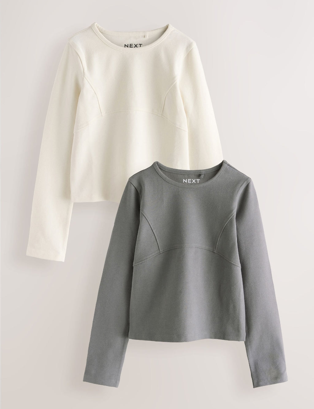 Grey/Cream Long Sleeve Seam Detail Tops 2 Pack