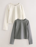 Grey/Cream Long Sleeve Seam Detail Tops 2 Pack
