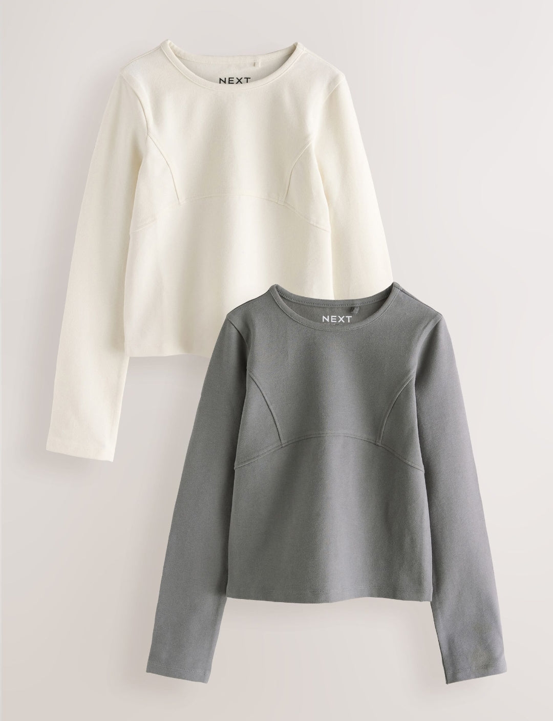 Grey/Cream Long Sleeve Seam Detail Tops 2 Pack