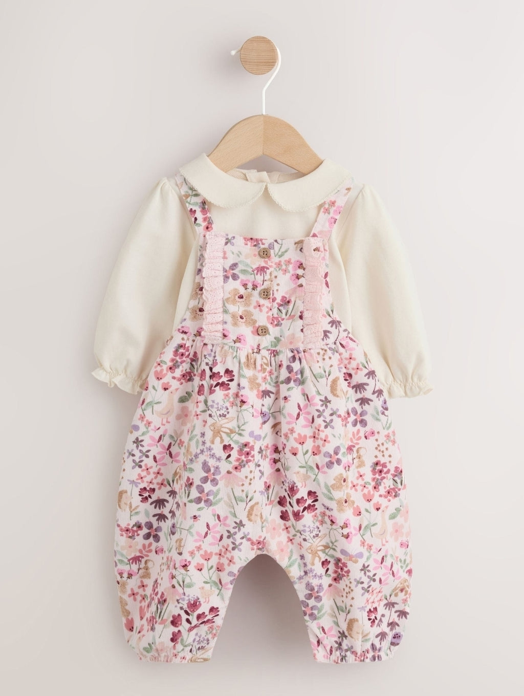 Pink Bunny Cord Baby Dungaree 2 Piece Set