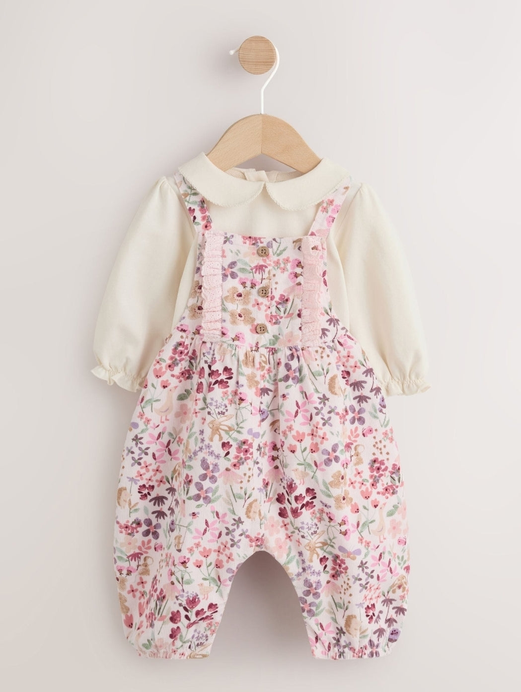 Pink Bunny Cord Baby Dungaree 2 Piece Set