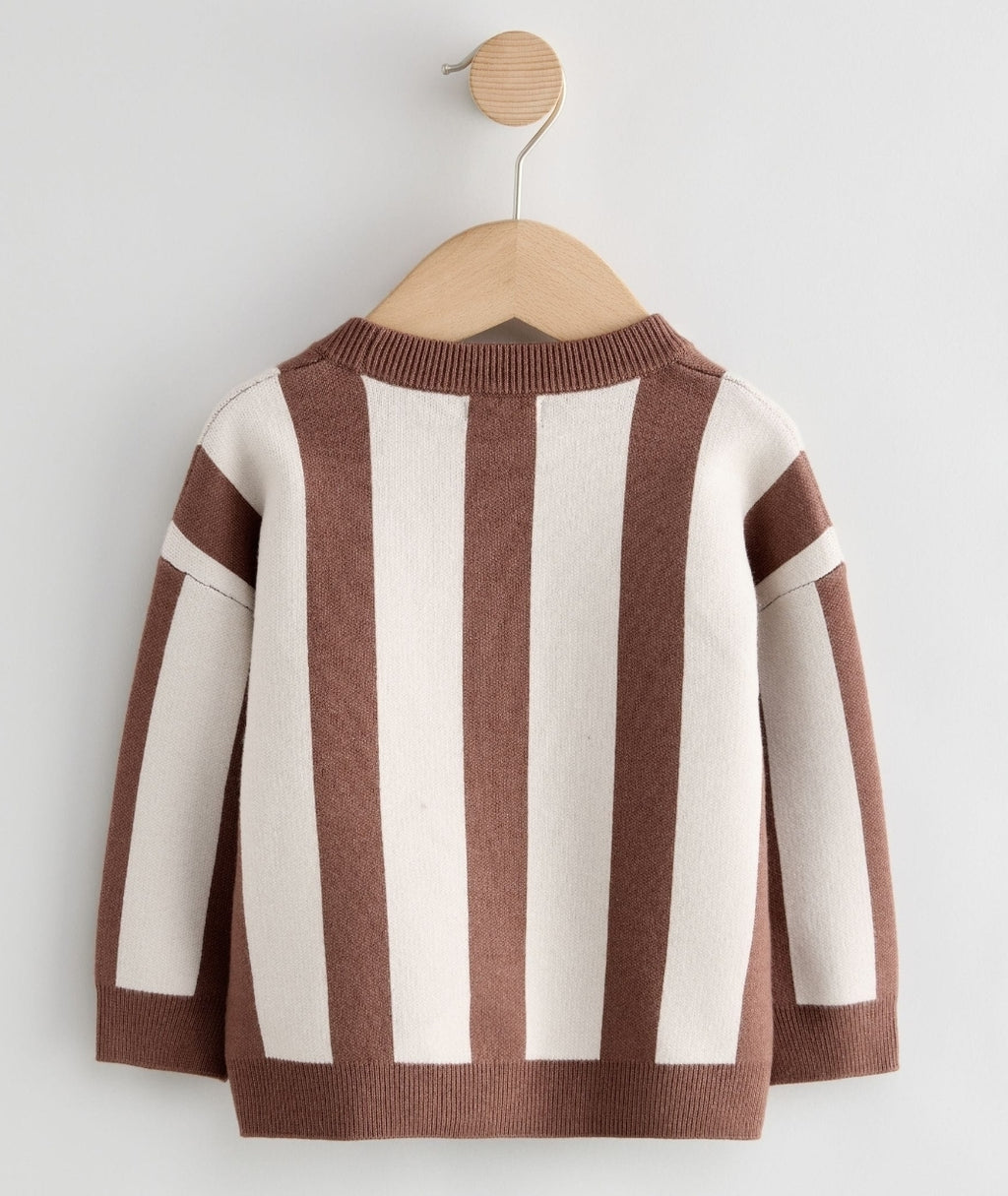 Brown/Cream Stripe Knitted Crew Neck Jumper
