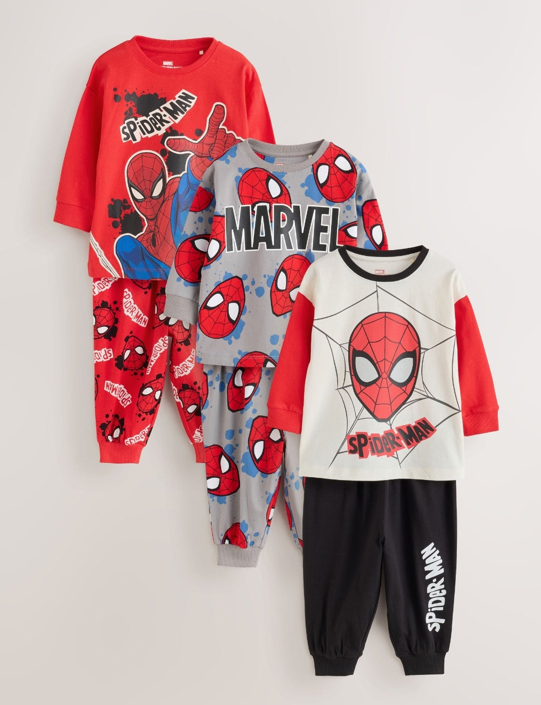 Red/Black/Grey Spiderman Long Sleeve Jogger Pyjamas 3 Pack