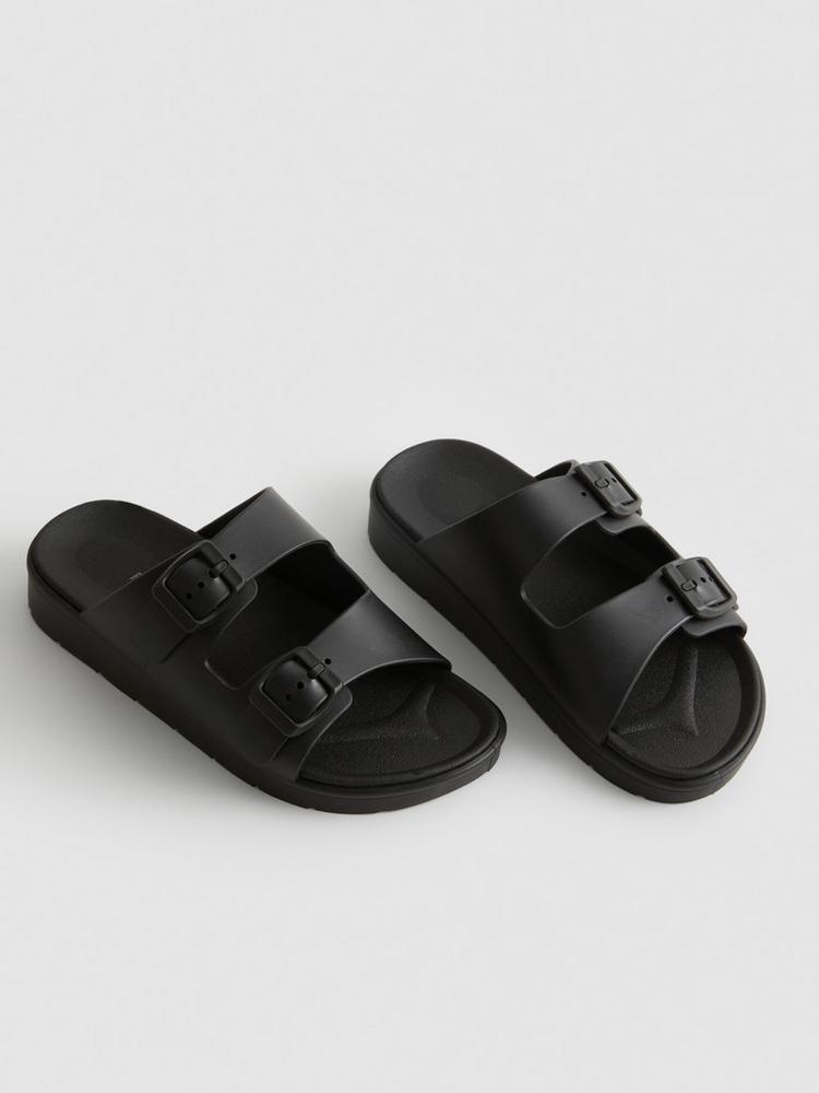 Double Buckle Strap Mule Sandals