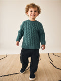 Dark Teal Blue Cable Knit Crew Neck Jumper