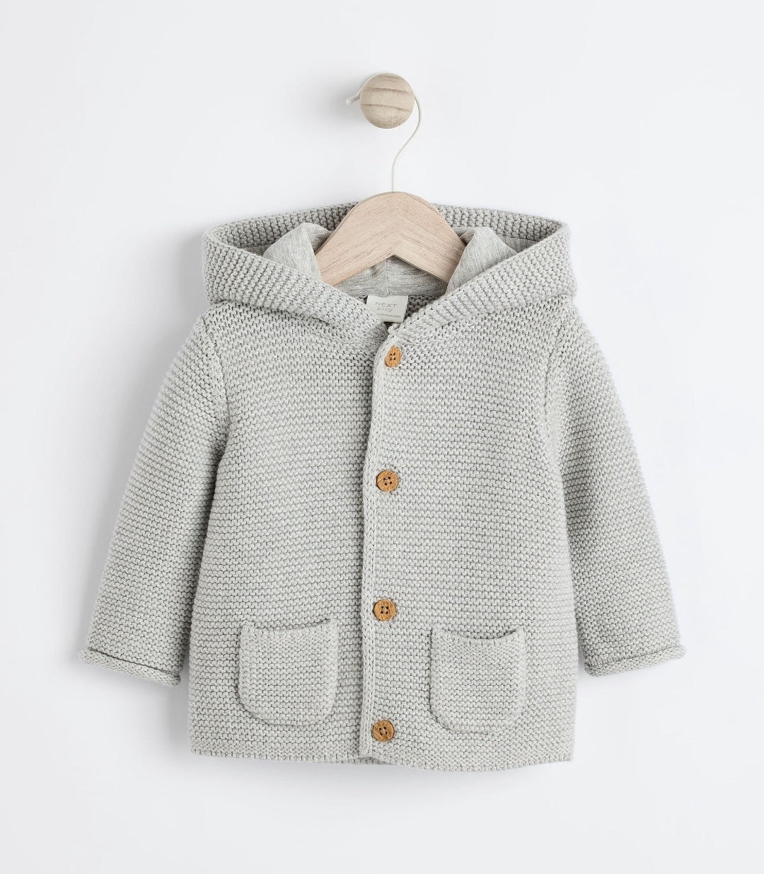 Grey Knitted Hooded Baby Cardigan