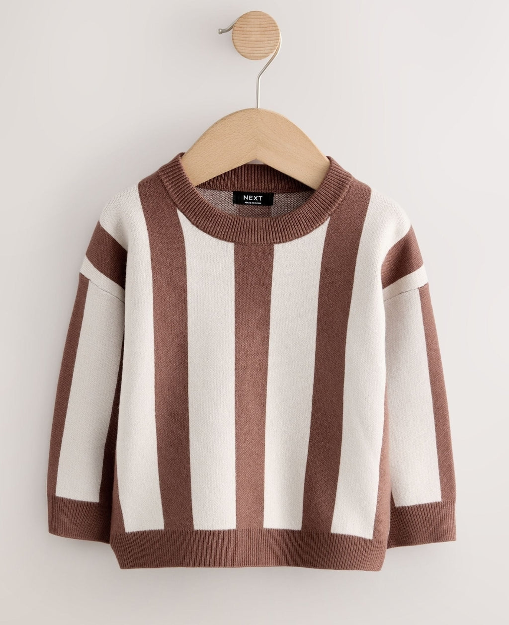 Brown/Cream Stripe Knitted Crew Neck Jumper
