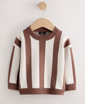 Brown/Cream Stripe Knitted Crew Neck Jumper