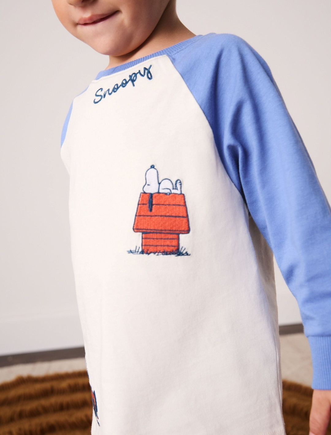Blue/Ecru Snoopy Long Sleeve Jogger Pyjamas
