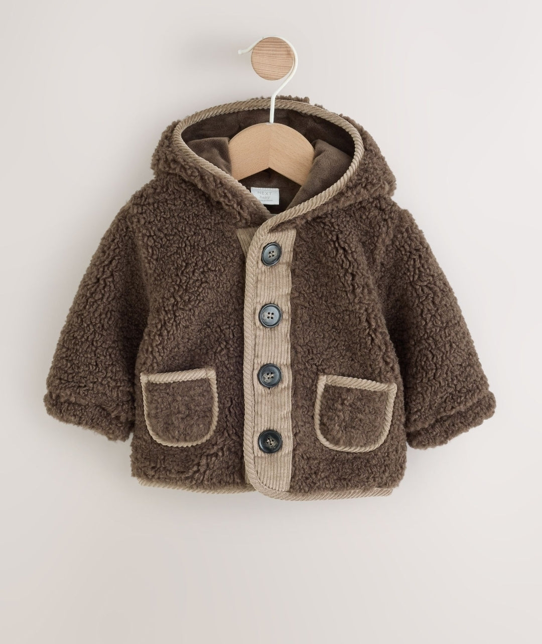 Chocolate Brown Borg Hooded
Fleece Lined Baby Jacket