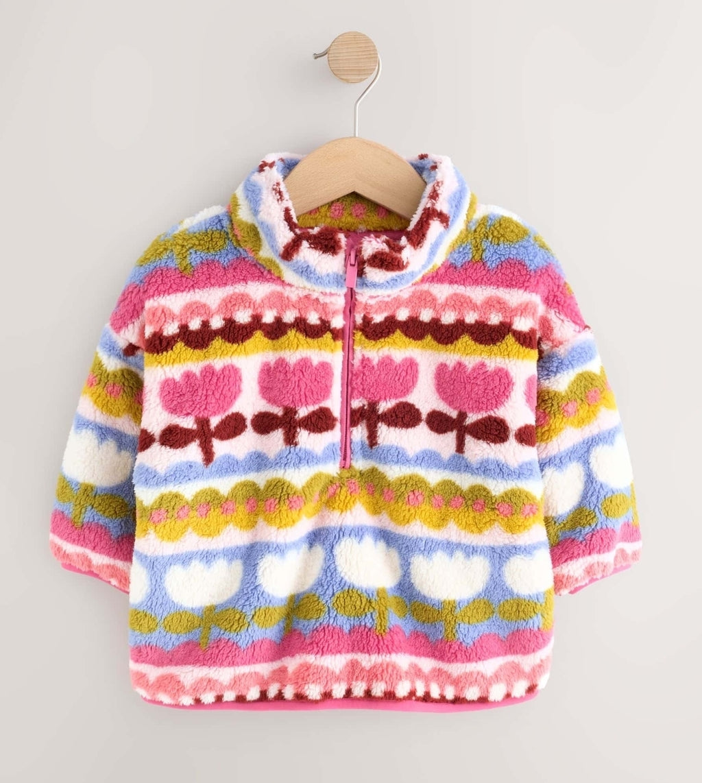 Pink/Blue Flowers Half Zip Fleece