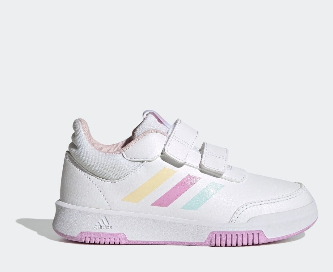 adidas White/Pink Tensaur Hook and Loop Kids Trainers
