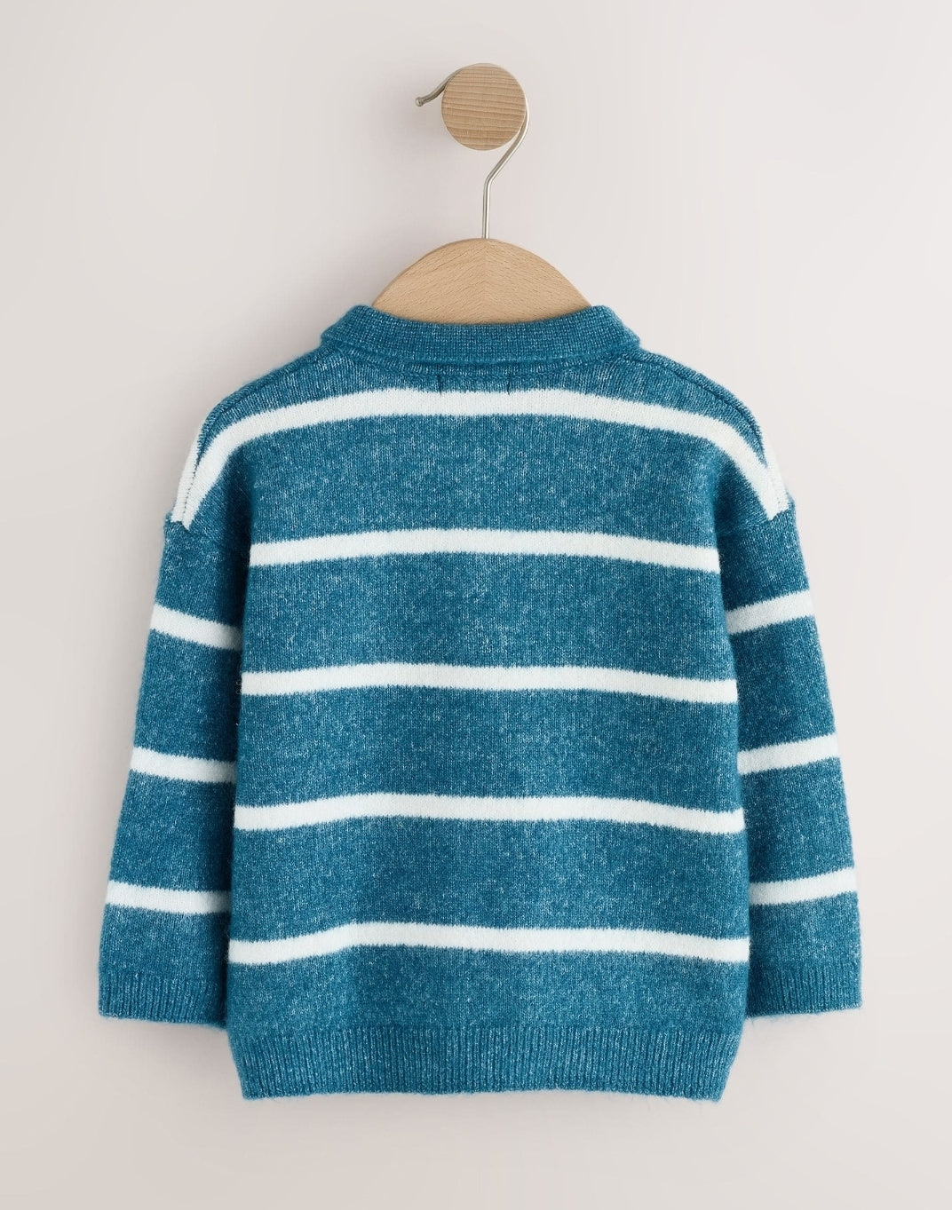 Teal Blue Knitted Stripe Polo Shirt