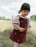 Berry Pink Blouse and Embroidered Cord Pinafore Set