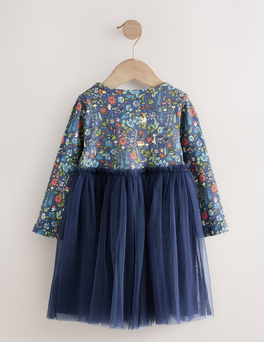 Navy Floral Long Sleeve Mesh Party Dress