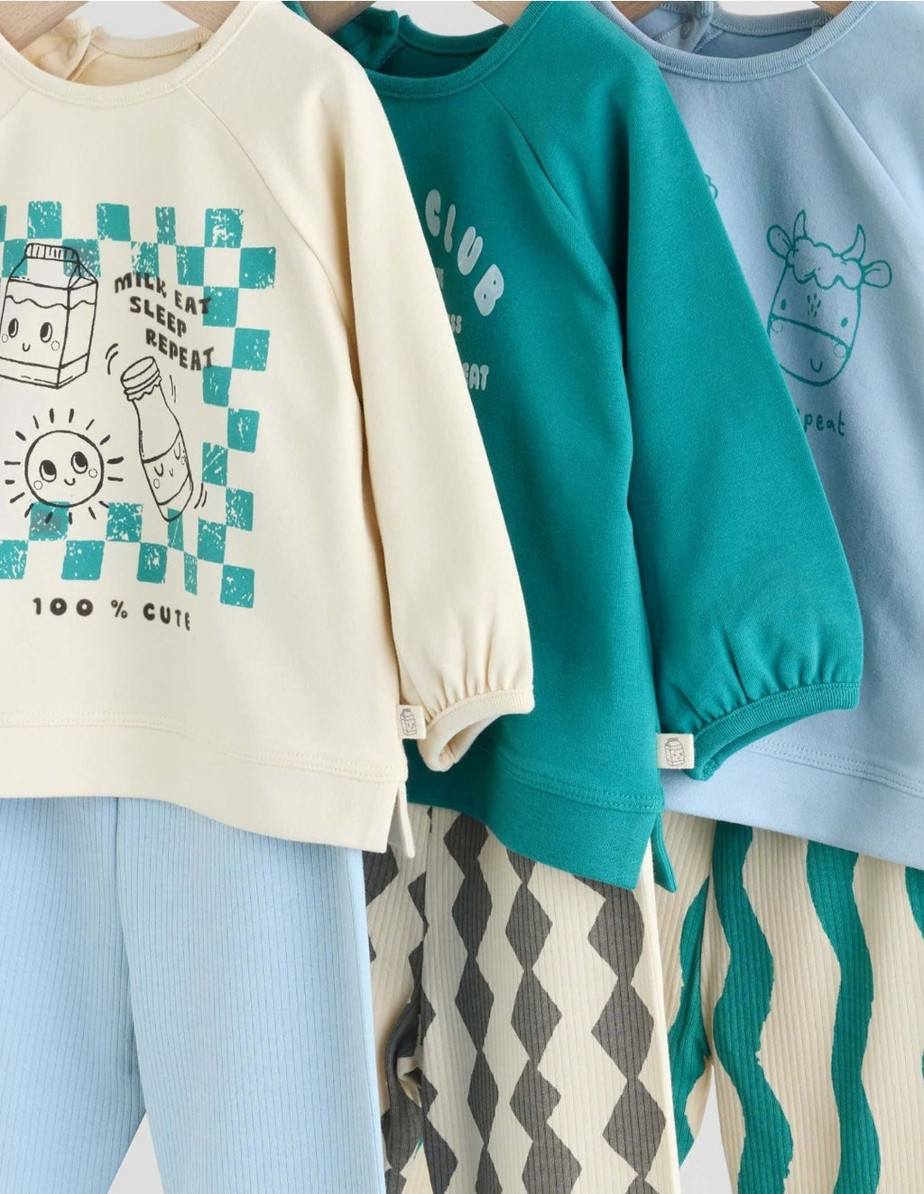 Blue/Green Milk Club Baby Top & Leggings 6 Piece Set
