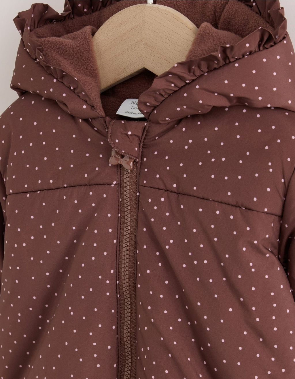 Brown Spotted Hooded Padded Baby Jacket
